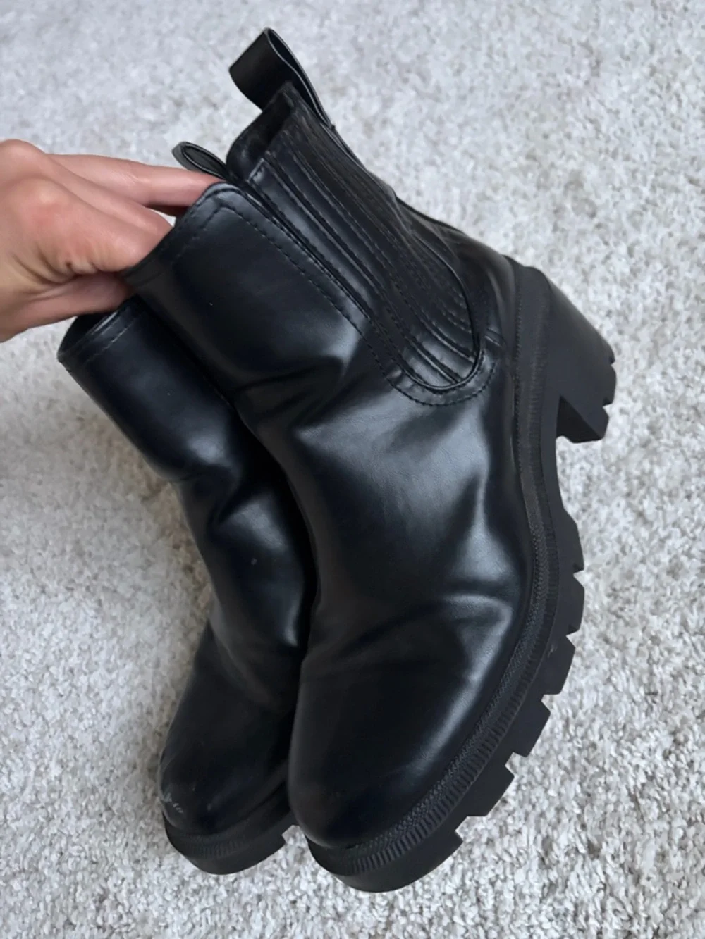 Black chunky Leather Chelsea Lug Booties